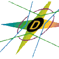 Multicolored abstract D logo with lightning bolt